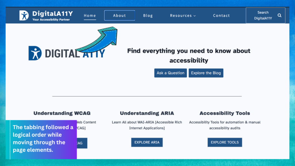 A screenshot of effortlessly navigating through page elements with logical tabbing order.