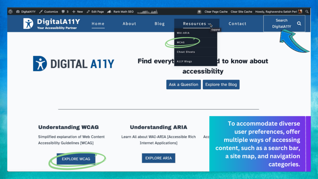 A screenshot showing multiple ways to access a webpage including using a search engine and navigation categories.