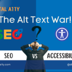 The Image showing a man who is confused between SEO and Accessibility