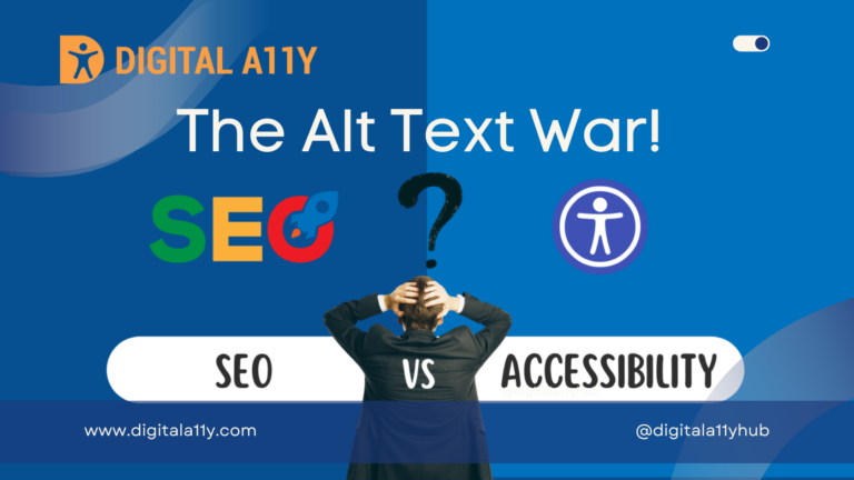 The Image showing a man who is confused between SEO and Accessibility
